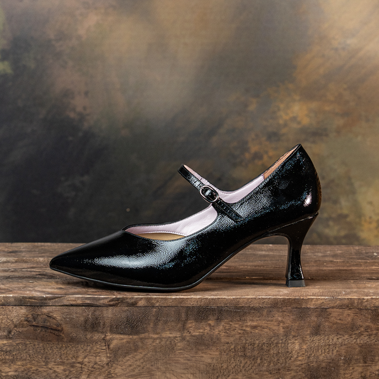 Cate: Black Leather Shoes Sole Bliss
