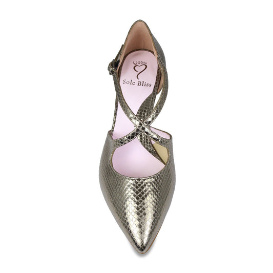 Cecilia: Bronze Snake Print Leather Shoes Sole Bliss