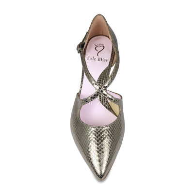 Cecilia: Bronze Snake Print Leather Shoes Sole Bliss