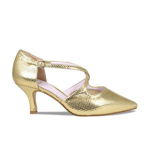 Cecilia: Gold Snake Print Leather Shoes Sole Bliss