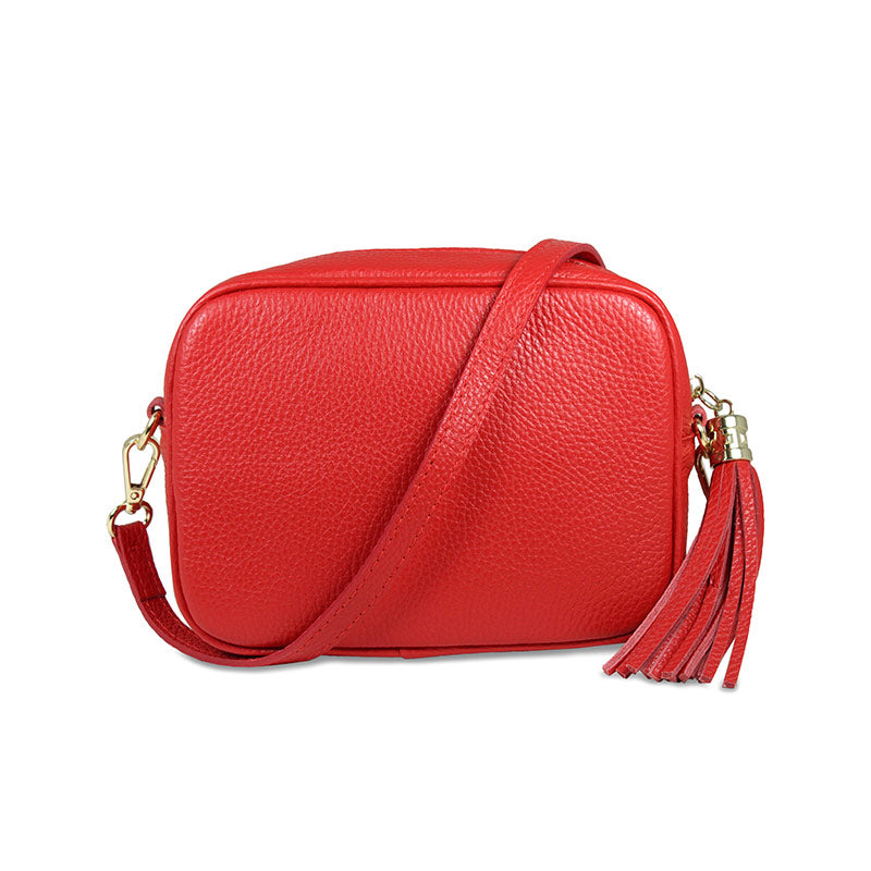 Coco: Red Leather & Taupe Trim – Crossbody Bag | Sole Bliss