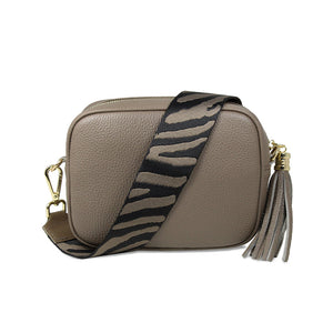 Coco: Black Leather & Taupe Trim – Black Crossbody Purse