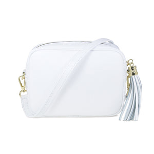 Coco: White Leather & Taupe Stripe Bags Sole Bliss