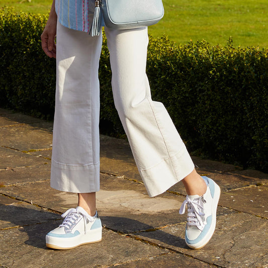 Dandy: White Leather & Pale Blue Suede Shoes Sole Bliss