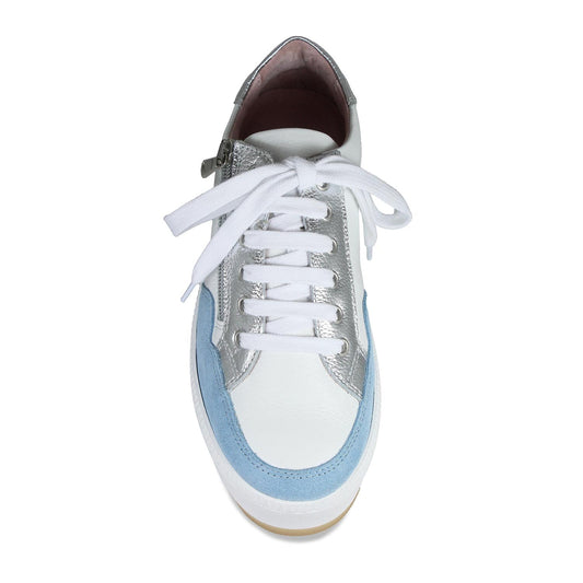 Dandy: White Leather & Pale Blue Suede Shoes Sole Bliss
