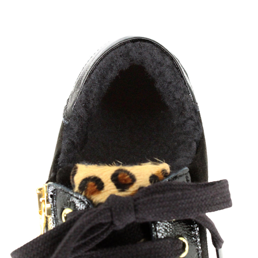 Denver-Fur: Black Patent, Suede, Leopard & Wool Lining Shoes Sole Bliss