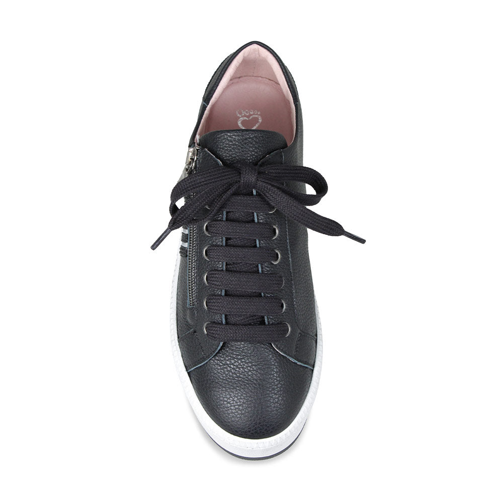 Disco Black Leather Wide Fit Platform Trainers Sole Bliss