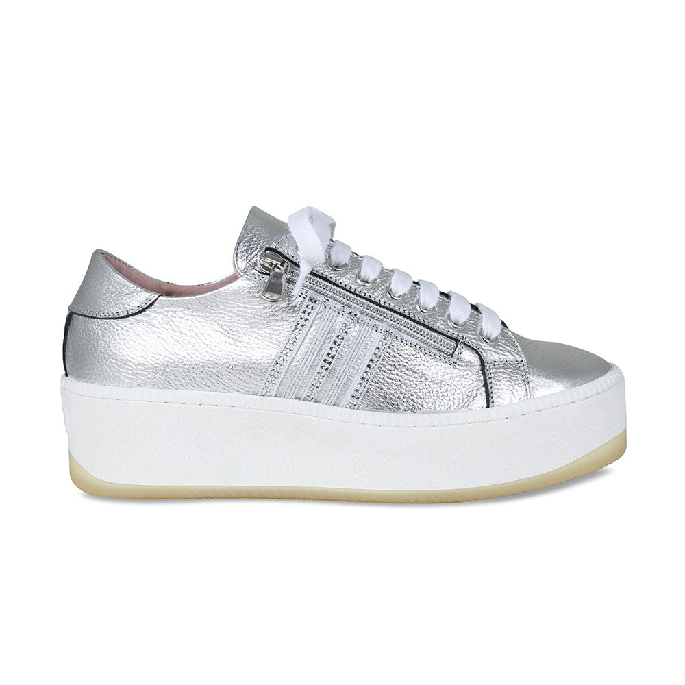Disco: Silver Leather - Comfortable Silver Trainers | Sole Bliss
