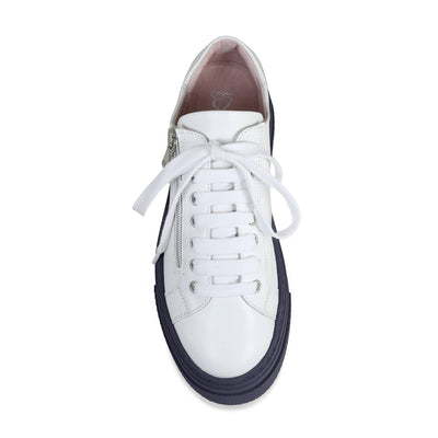 Diva: White Leather & Navy Shoes Sole Bliss