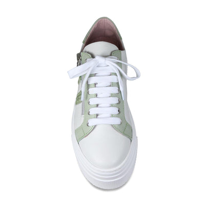 Diva: White Leather & Mint Raffia