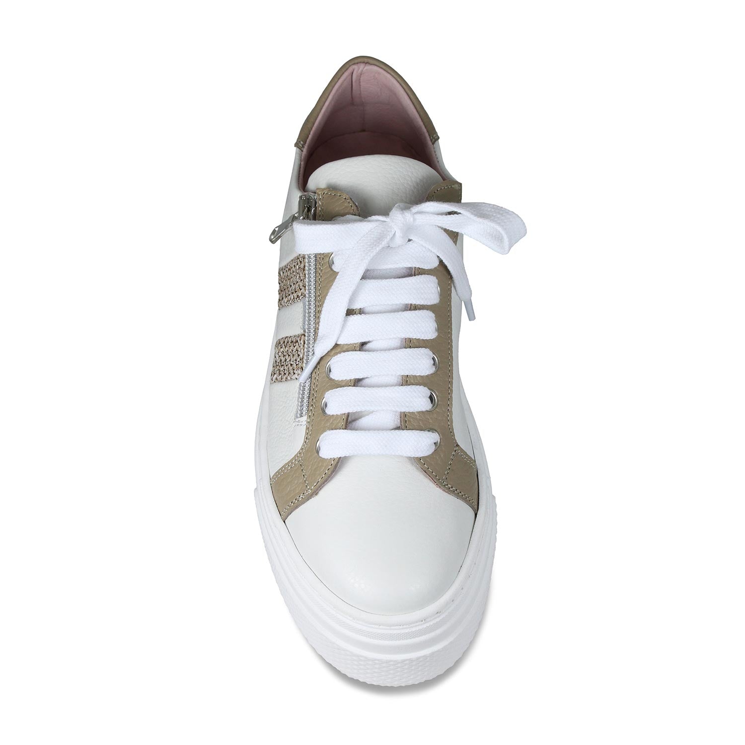 Diva: White Leather & Taupe Raffia Shoes Sole Bliss