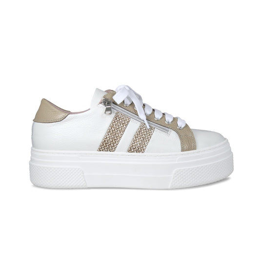 Diva: White Leather & Taupe Raffia Shoes Sole Bliss