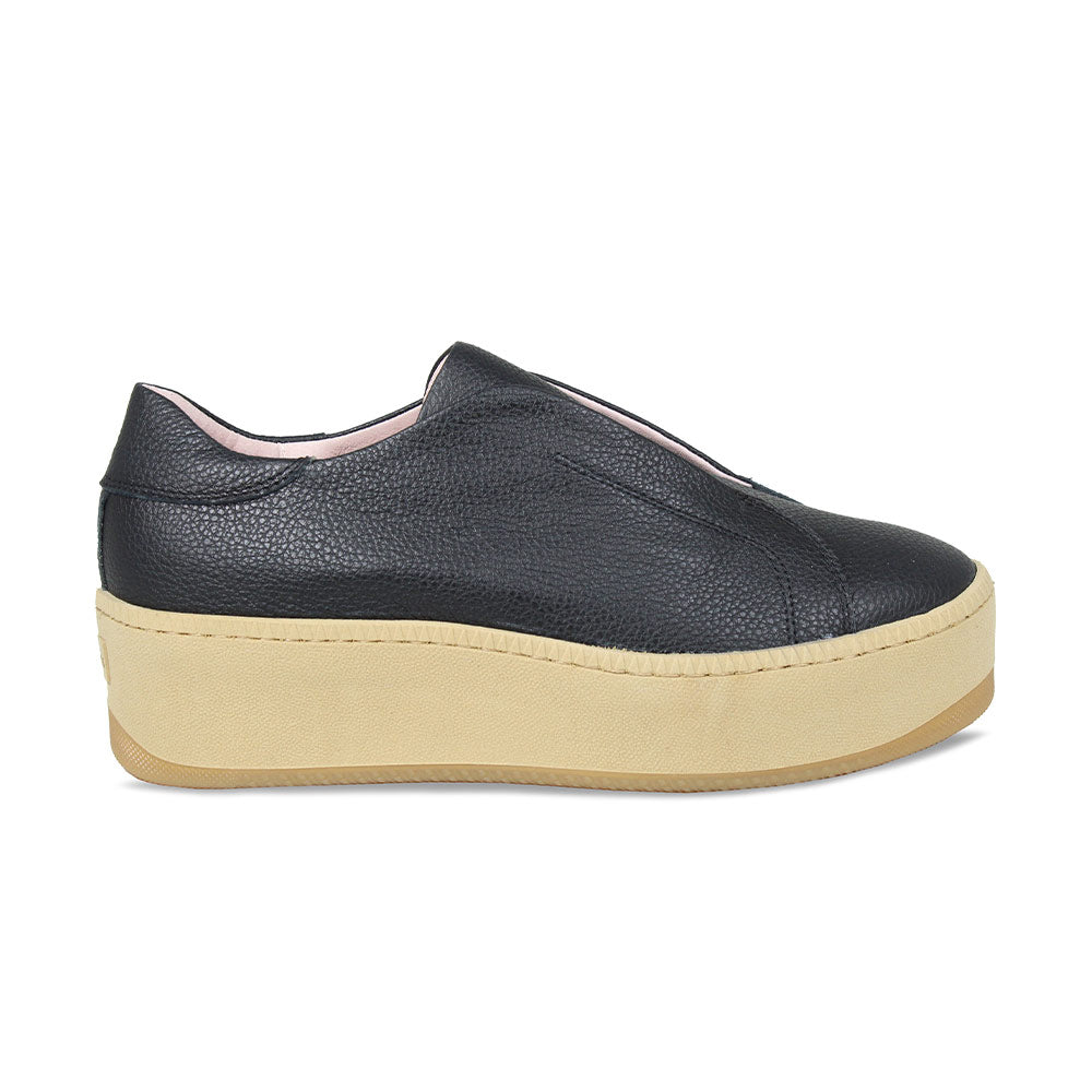 Drama Black Leather Wide SlipOn Trainers for Bunions Sole Bliss