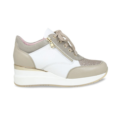 Electra: Taupe & White Leather