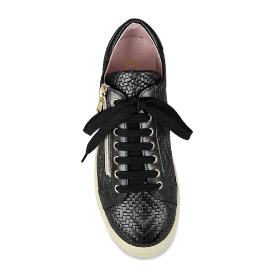Feather: Black Leather Weave Shoes Sole Bliss