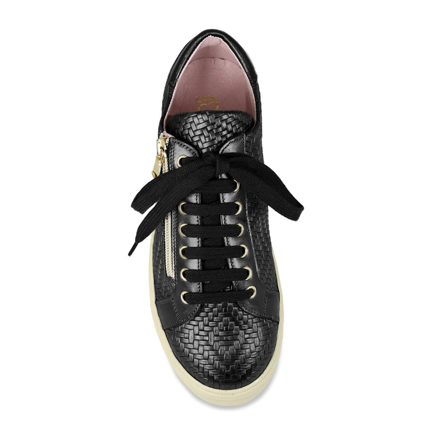 Feather: Black Leather Weave Shoes Sole Bliss