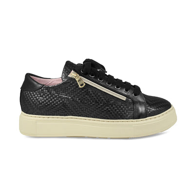 Feather: Black Leather Weave Shoes Sole Bliss