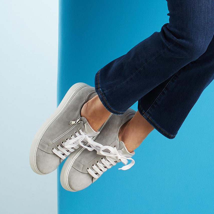 Feather: Pale Grey Suede Shoes Sole Bliss