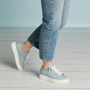 Feather: Pale Blue Leather Shoes Sole Bliss