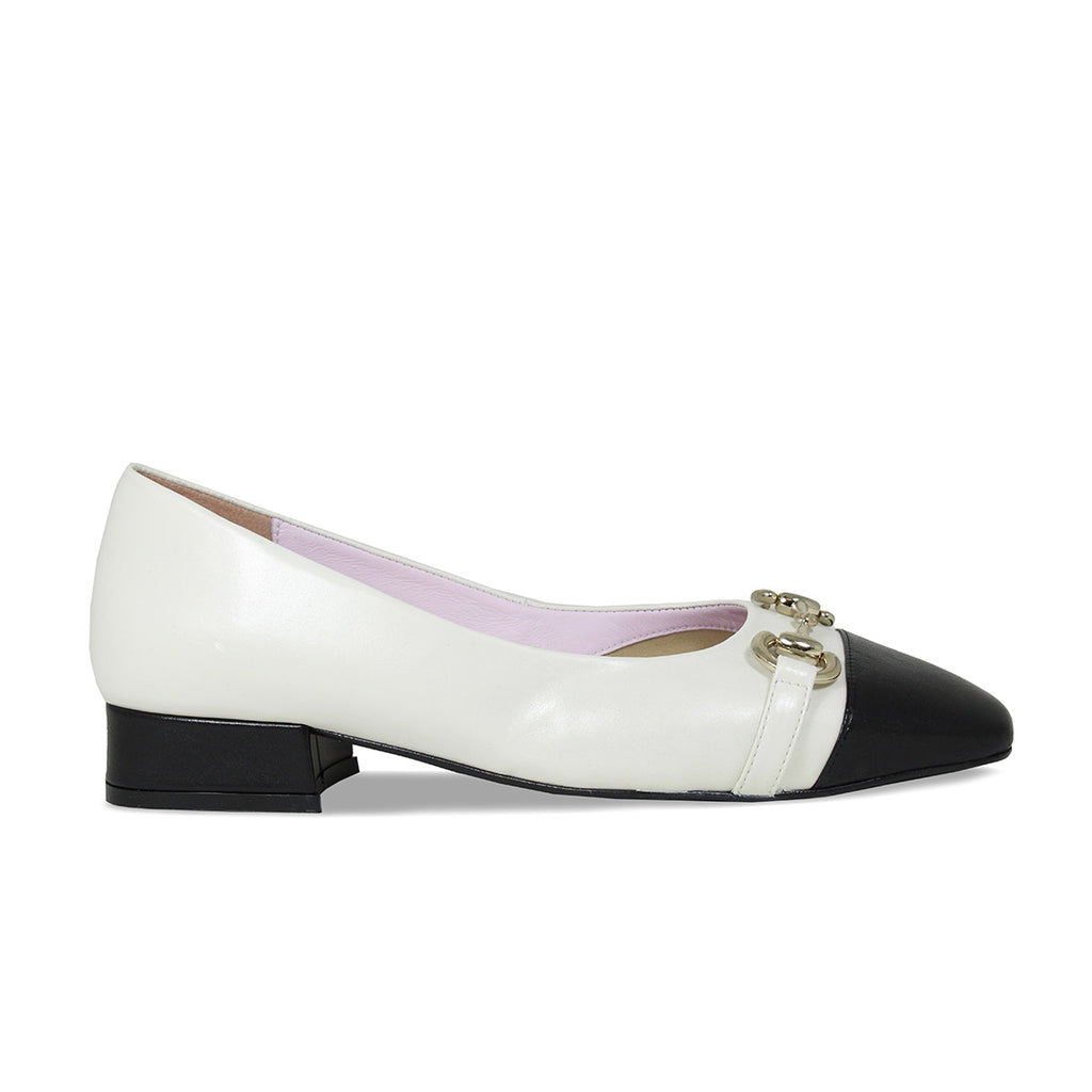 Felicity: Ivory & Black Leather - Smart Flats for Bunions | Sole Bliss