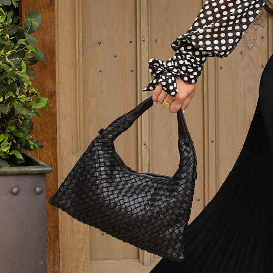 Bronte: Black Weave Leather Bags Sole Bliss Black Weave Leather