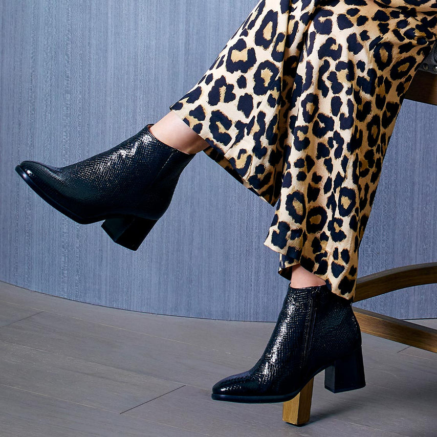 Frankie: Black Snake Print Leather Boots Sole Bliss