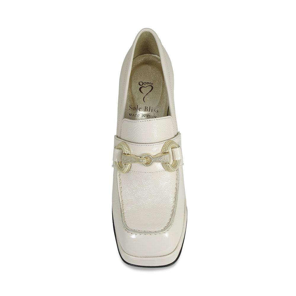 Genevieve: Cream Patent Leather Boots Sole Bliss