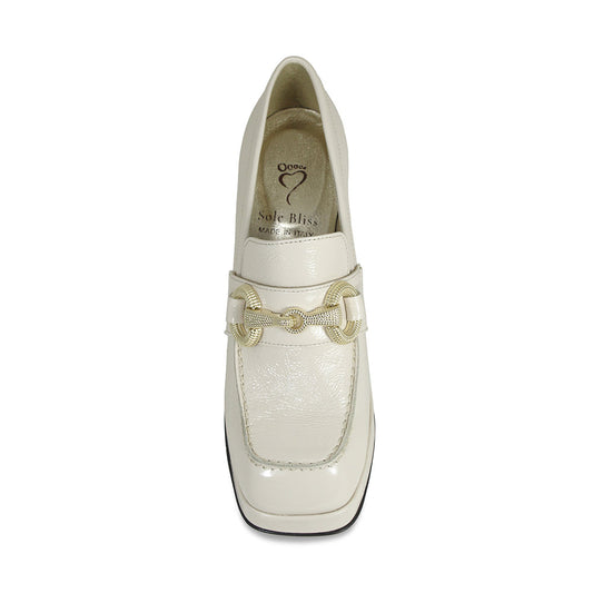 Genevieve: Cream Patent Leather Boots Sole Bliss