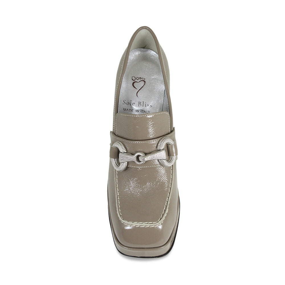 Genevieve: Taupe Patent Leather Boots Sole Bliss