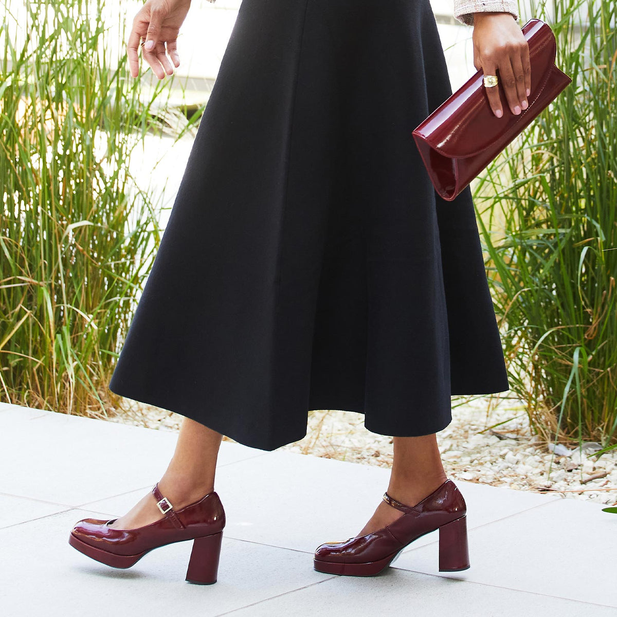 Gerri: Bordeau Patent Shoes Sole Bliss