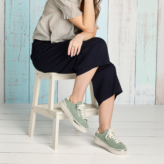 Glee: Sage Green Suede Shoes Sole Bliss