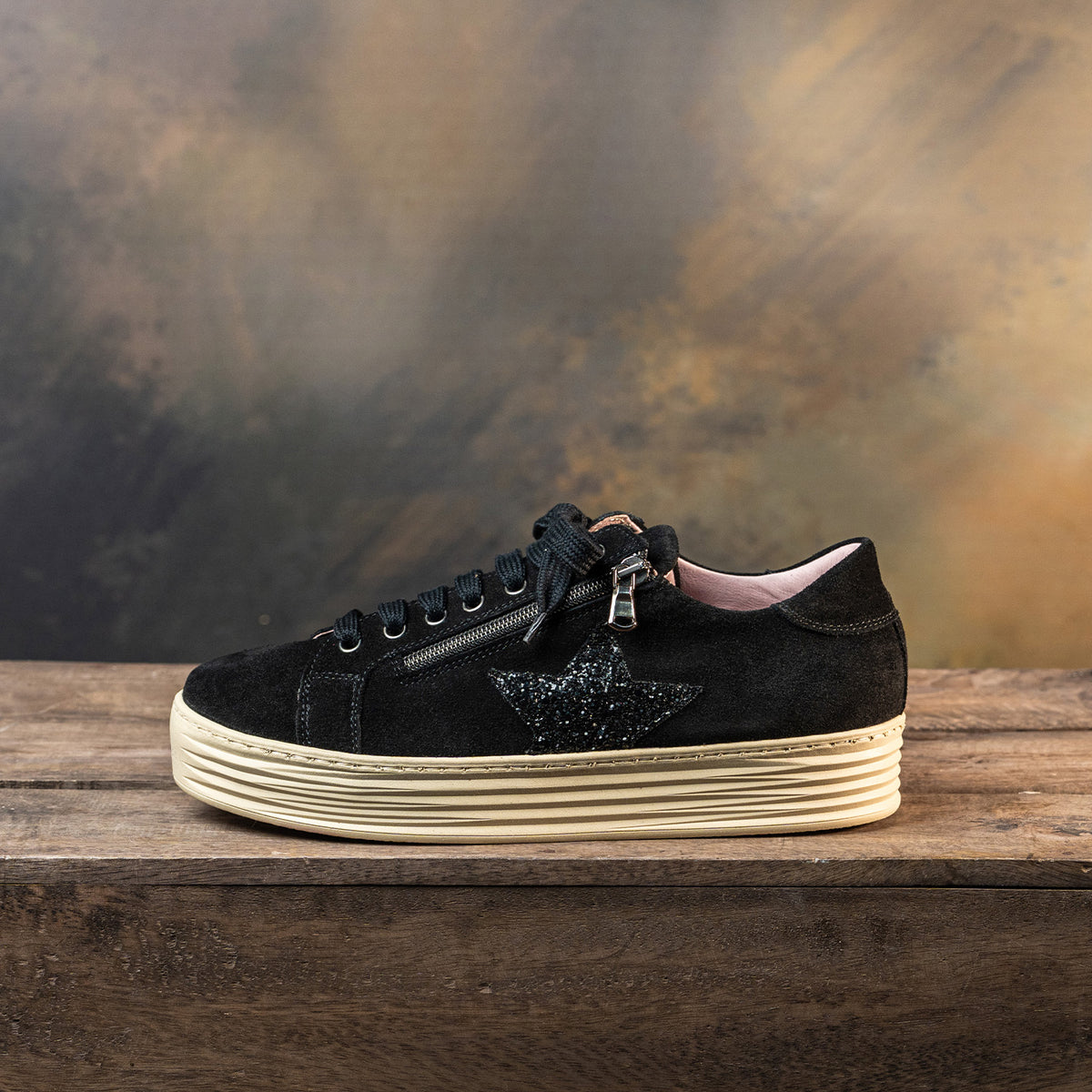 Hampton Star: Black Suede & Glitter Shoes Sole Bliss