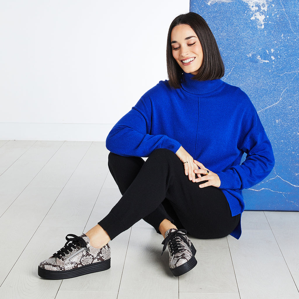 Harley Grey Snake Print Leather Trendy Trainers for Wide Feet Sole