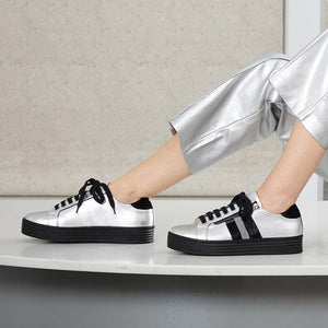 Harley Stripe: Silver Leather & Black Pony Shoes Sole Bliss