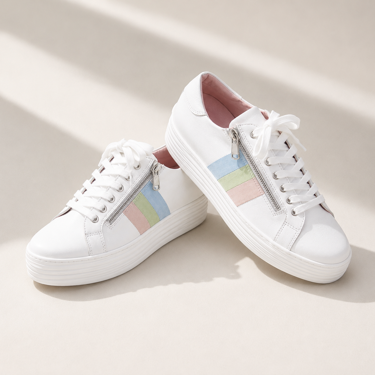 Hero-Stripe: White Leather & Multi Pastel Shoes Sole Bliss