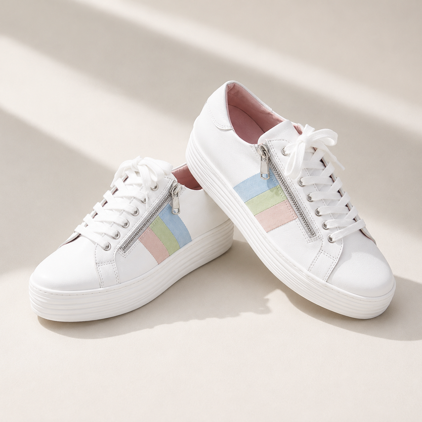 Hero-Stripe: White Leather & Multi Pastel Shoes Sole Bliss