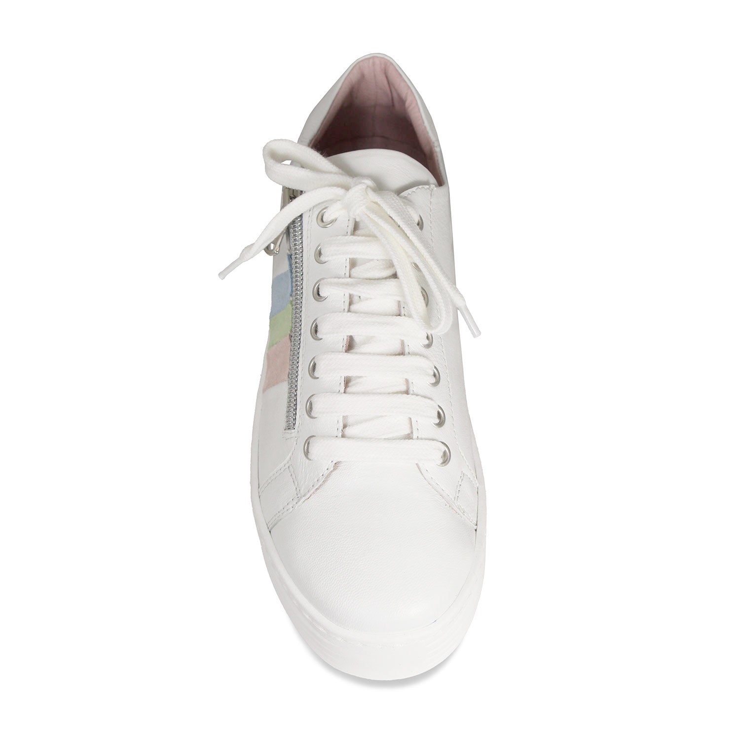 Hero-Stripe: White Leather & Multi Pastel Shoes Sole Bliss