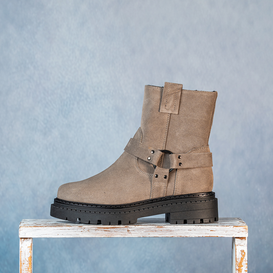 Indie: Taupe Suede & Gunmetal Boots Sole Bliss