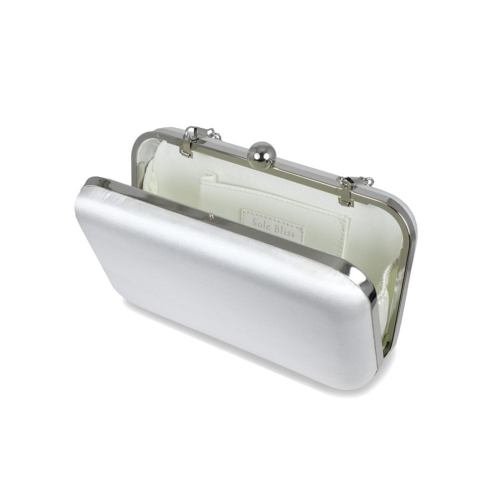 Jewel: White Satin & Silver Bags Sole Bliss