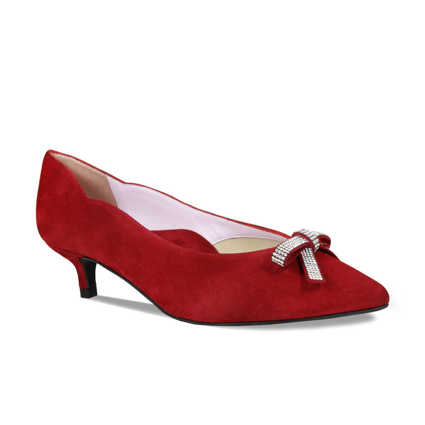 Kylie: Cherry Red Suede & Diamante Shoes Sole Bliss