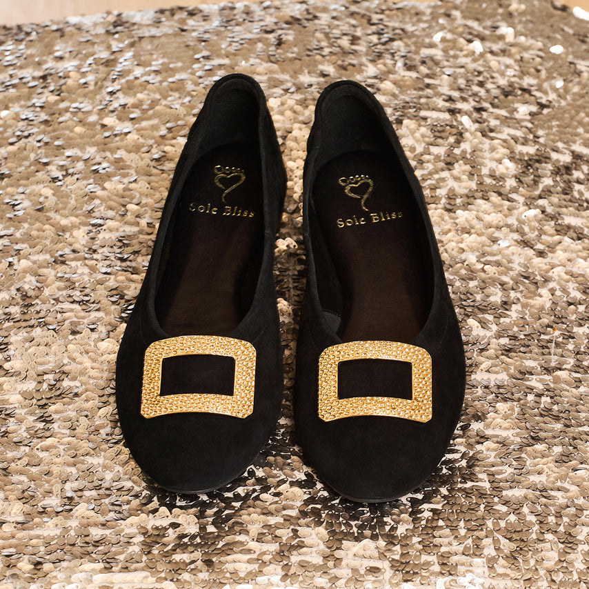 Lexi: Black Suede & Gold Shoes Sole Bliss