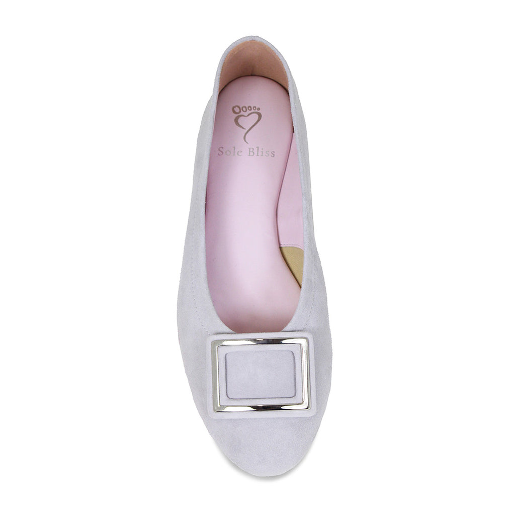 Lizzie Pale Grey Suede Fashionable Flats for Bunions Sole Bliss