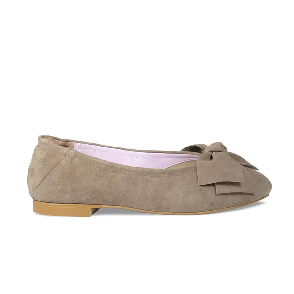 Lola: Taupe Suede – Ballet Flats With Bows Sole Bliss - Main Image