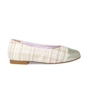 Luna: Cream Tweed & Gold Leather Shoes Sole Bliss