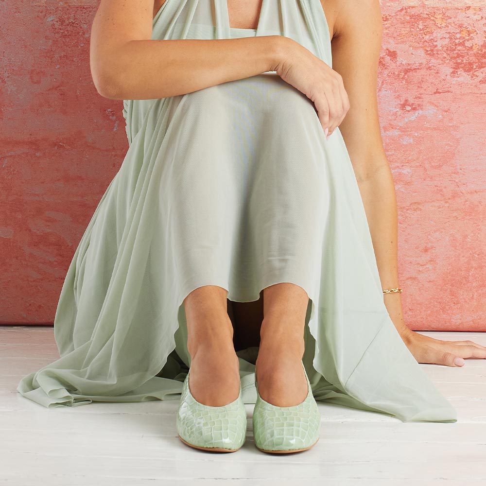Luna: Mint Croc Patent Leather Shoes Sole Bliss