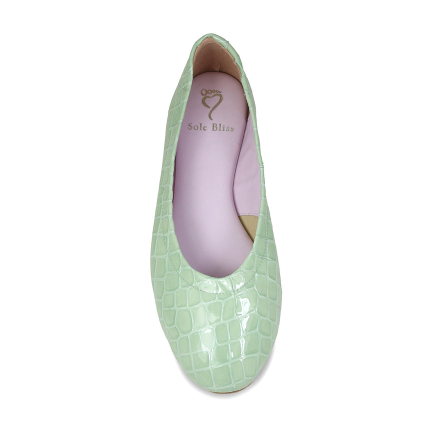 Luna: Mint Croc Patent Leather Shoes Sole Bliss