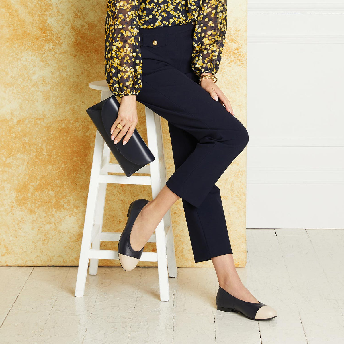 Luna: Navy & Cream Leather Shoes Sole Bliss