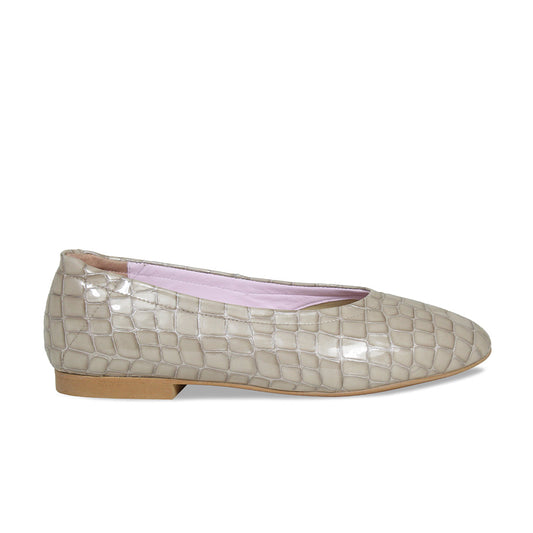 Luna: Taupe Croc Patent Leather Shoes Sole Bliss