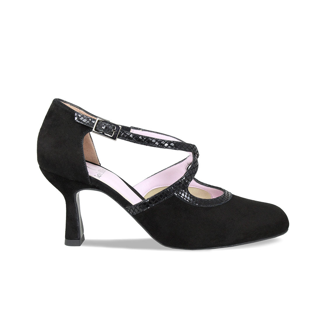 Meredith: Black Suede & Snake – Strappy Shoes for Bunions | Sole Bliss