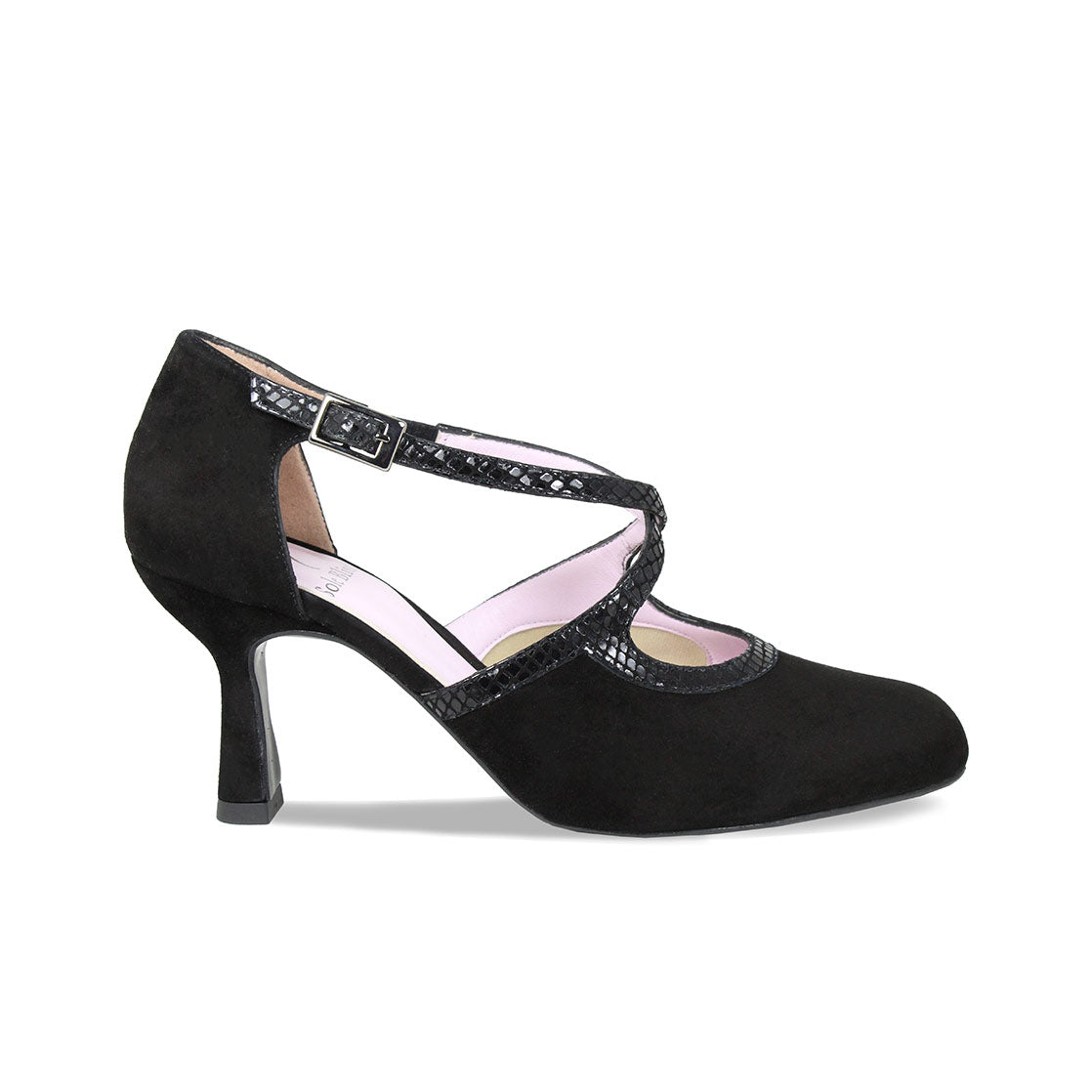 Meredith: Black Suede & Snake Print Leather Shoes Sole Bliss